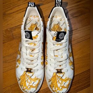 Versace Gold and White Baroque Sneakers